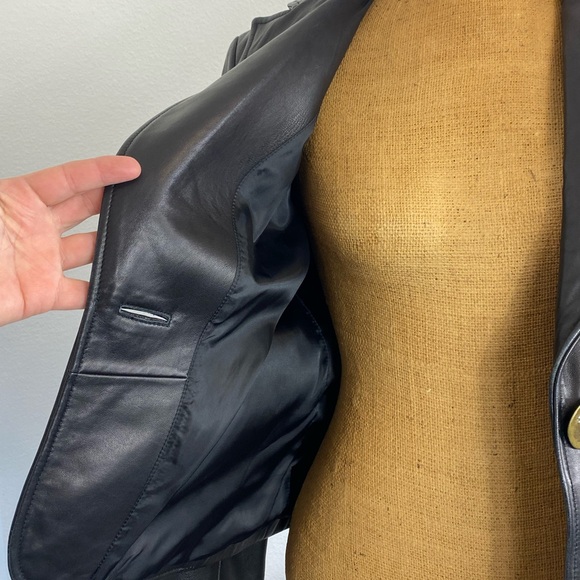 Nine West 90’s Y2K Vintage Classic Buttery Soft Leather Jacket M Brass Button - Picture 10 of 13